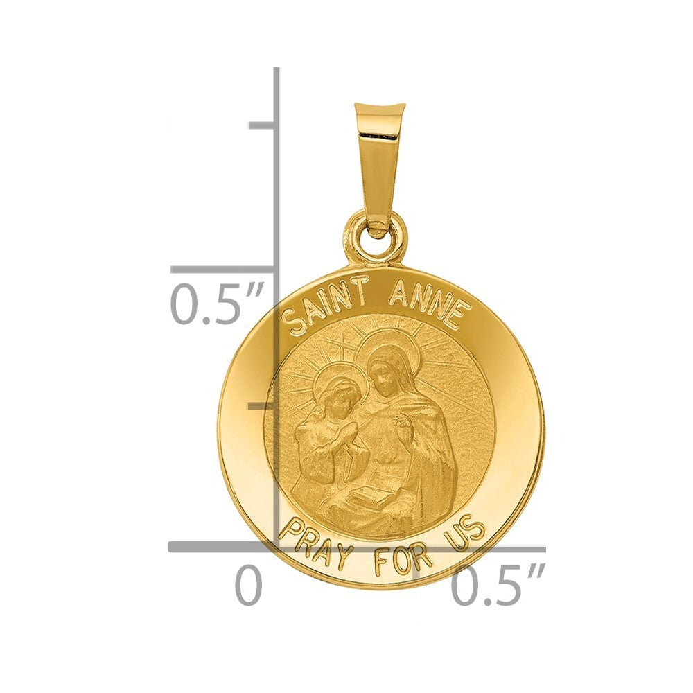 14k Yellow Gold Polished and Satin St. Anne Medal Hollow Pendant for Women