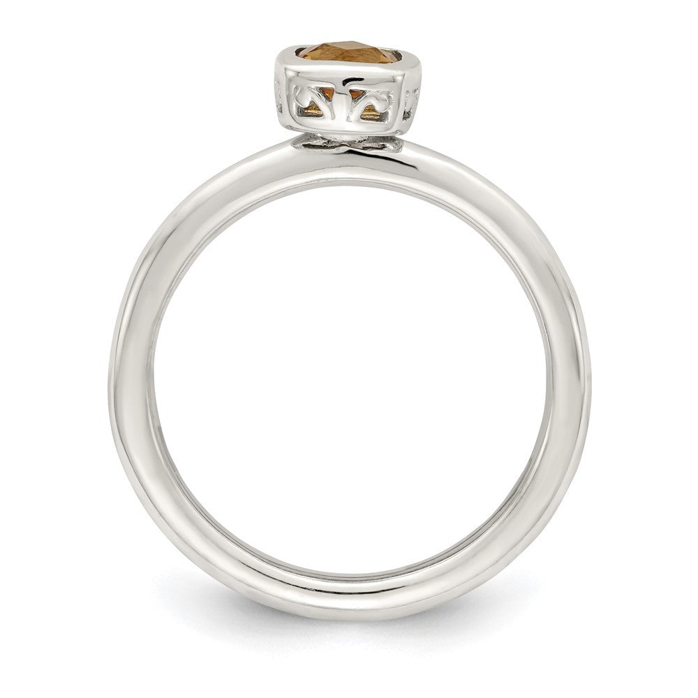 Sterling Silver Rhodium-plated with 14k Accent Polished Cushion-cut Citrine Ring