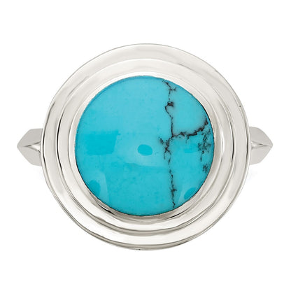 Sterling Silver Polished Round Imitation Turquoise Ring Size 7