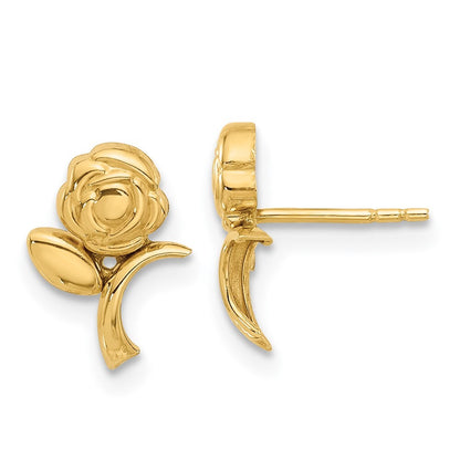 14k Yellow Gold Polished Rose Stud Earrings Gift for Women
