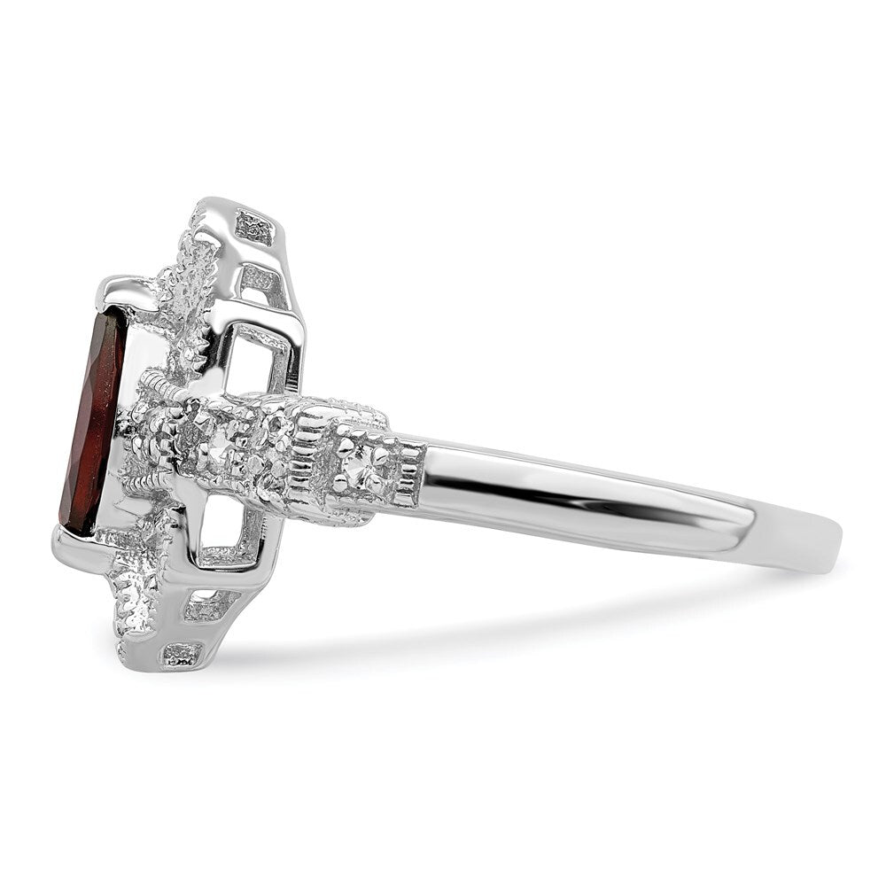 Sterling Silver Dark Red Rhodium-plated Marquise Cubic Zirconia Ring Size 7