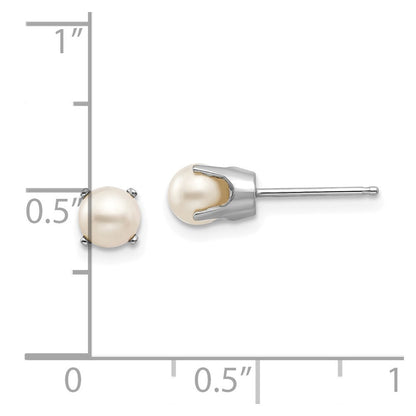 14k White Gold 5mm FW Cultured Pearl Stud Earrings Gift for Women