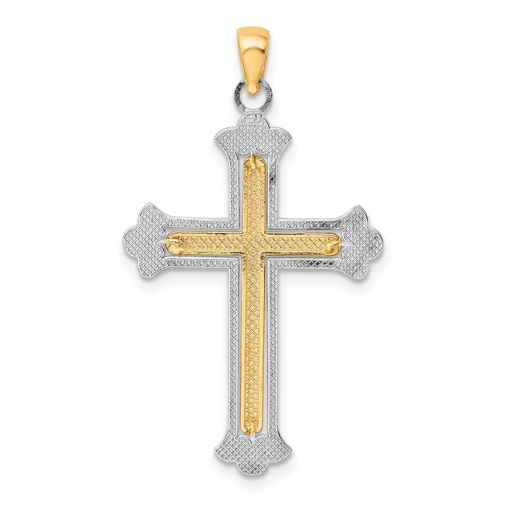 14k Two-tone Gold Polished Cross Charm Pendant for Women