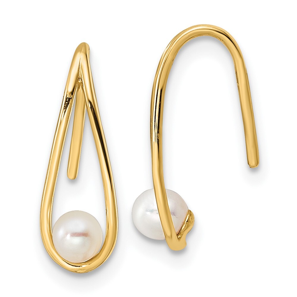 14k Yellow Gold Freshwater Cultured Pearl Teardrop Stud Earrings Gift for Women