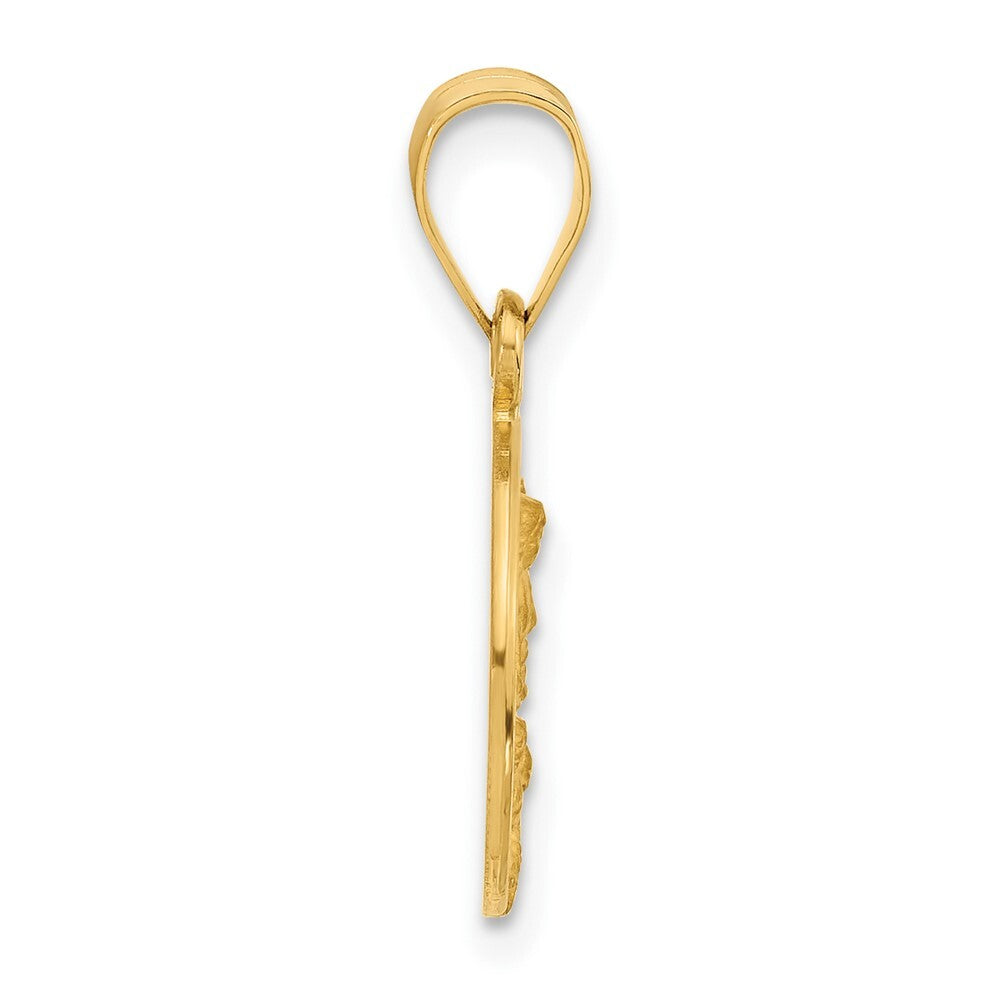 14k Yellow Gold Polished and Satin Solid Our Guardian Angel Medal Pendant