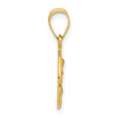 14k Yellow Gold Polished and Satin Solid Our Guardian Angel Medal Pendant