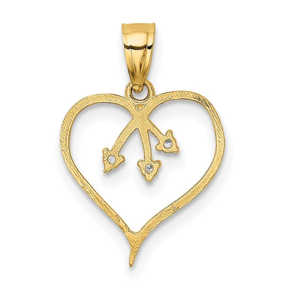 14k Yellow Gold 3-Cubic Zirconia Cut-out Heart Pendant
