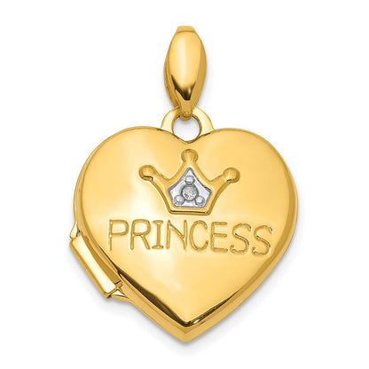 14k Yellow Gold Diamond 16mm Princess Locket Pendant for Women