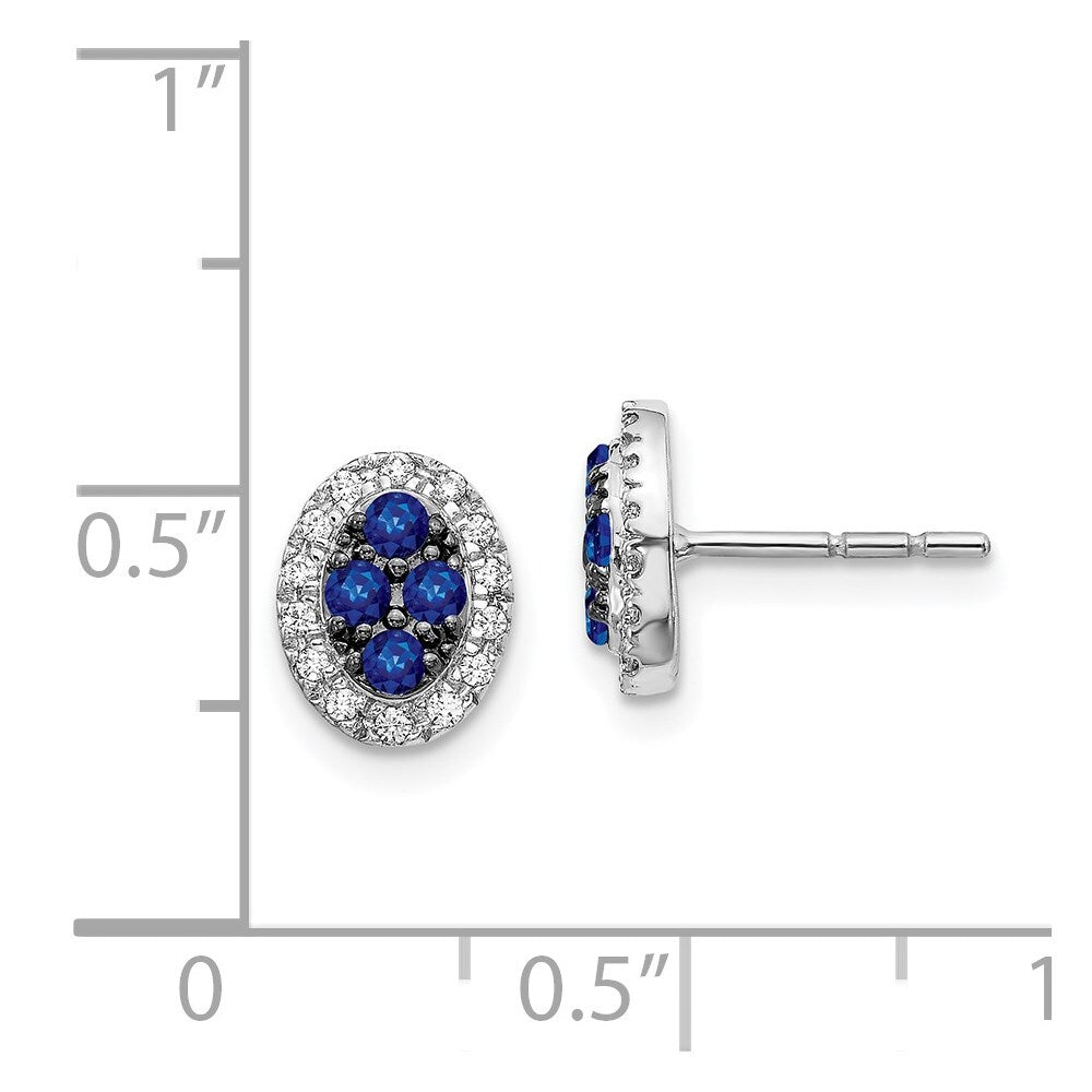 14k White Gold Diamond and Sapphire Oval Stud Earrings