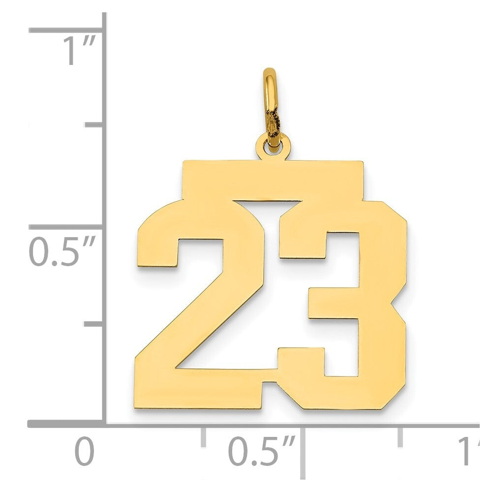 14k Yellow Gold Medium Polished Number 23 Charm Pendant for Women