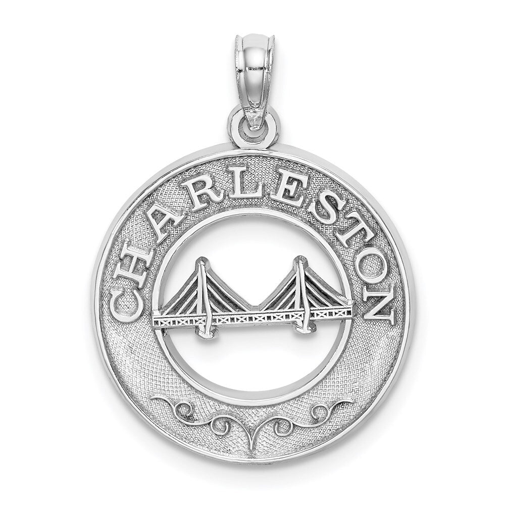 14k White Gold CHARLESTON Bridge Charm Pendant for Women