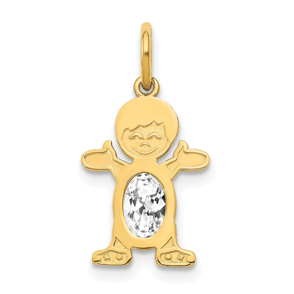 14k Yellow Gold Boy 6x4 Oval Genuine White Topaz-April Pendant for Women