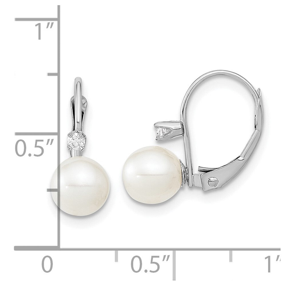 14k Gold 6-7mm Freshwater Cultured Pearl & .06 Carat Diamond Leverback Earrings