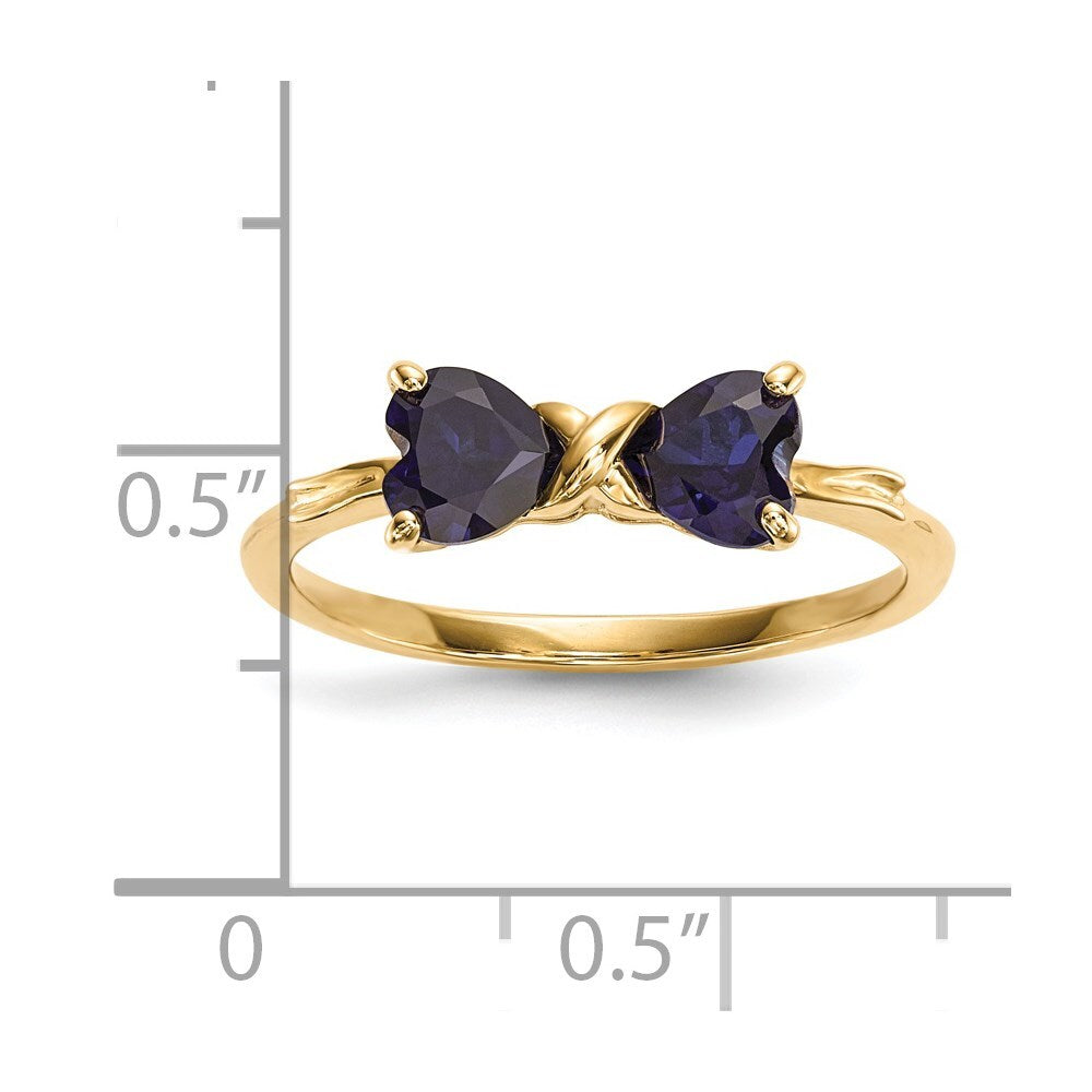 14K Yellow Gold Gold Polished Created Sapphire Bow Ring