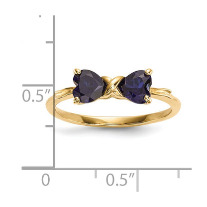 14K Yellow Gold Gold Polished Created Sapphire Bow Ring