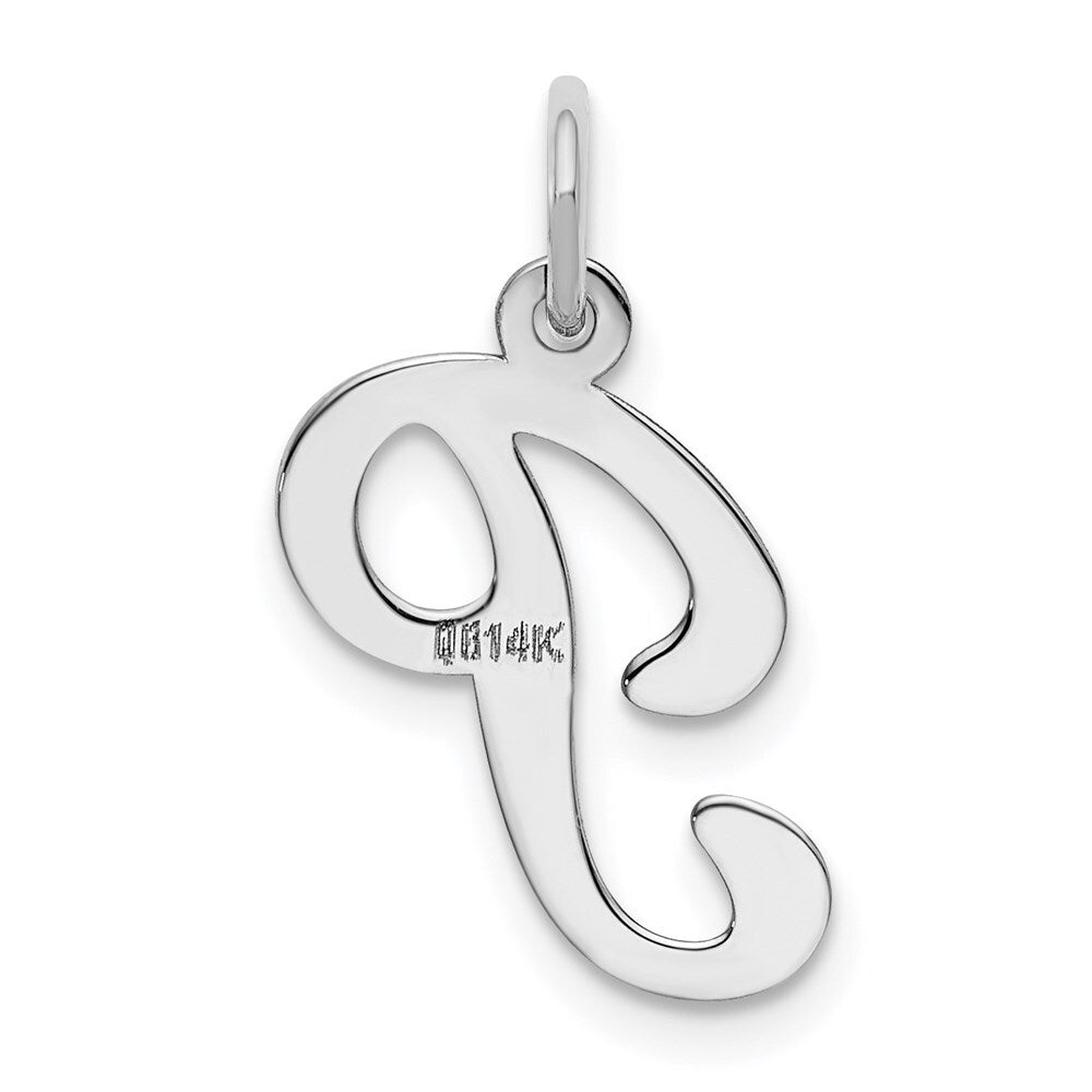 14k White Gold Script Letter P Initial Charm Pendant for Women