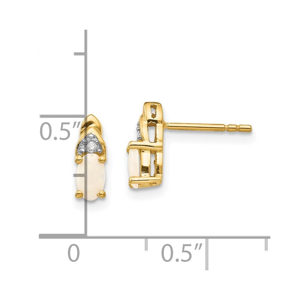 14k Yellow Gold Opal and Diamond Stud Earrings Gift for Women
