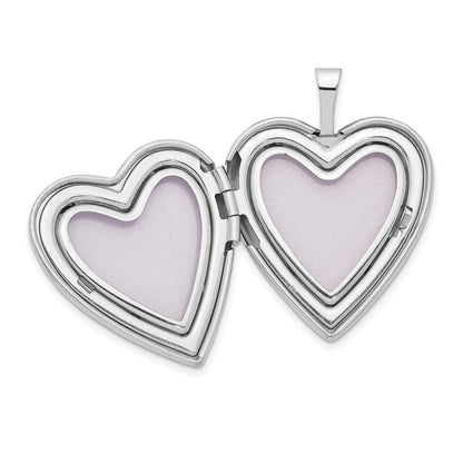 14k White Gold 20mm Diamond Polished and Satin Heart Locket Pendant for Women
