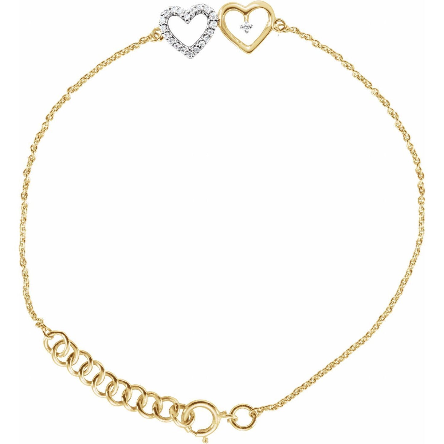 10K Yellow Gold .07 CTW Natural Diamond Double Heart 7" Bracelet for Women