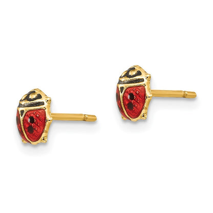 14k Yellow Gold Enamel Ladybug Earrings
