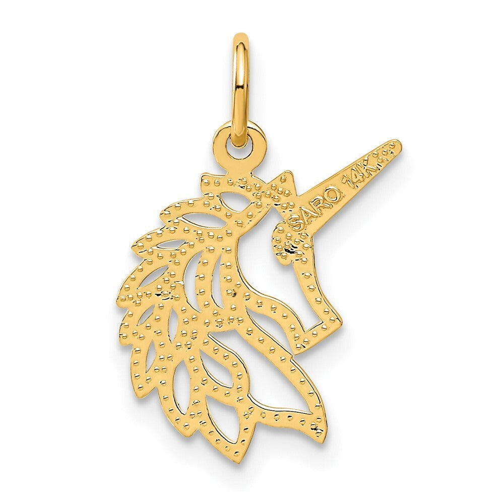 14k Yellow Gold Unicorn Head Pendant for Women