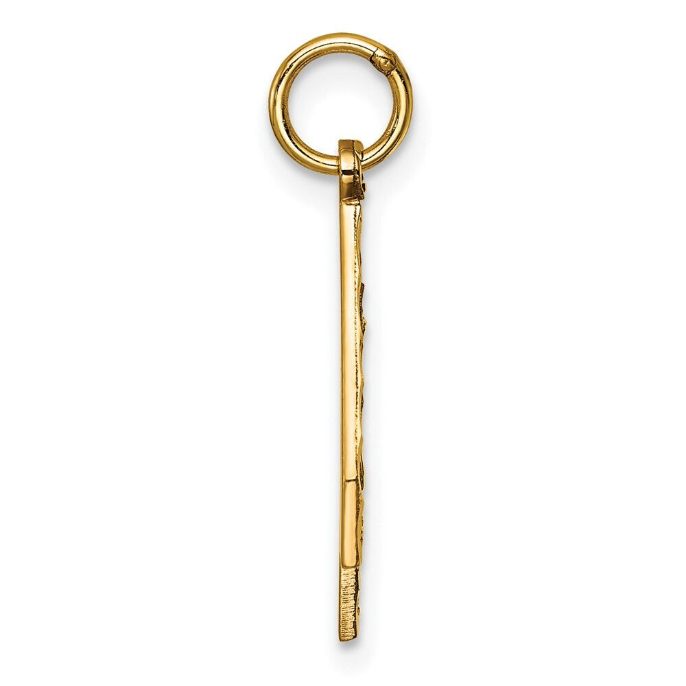 14k Yellow Gold Large Brushed Diamond-cut Number 4 Charm Pendant for Women