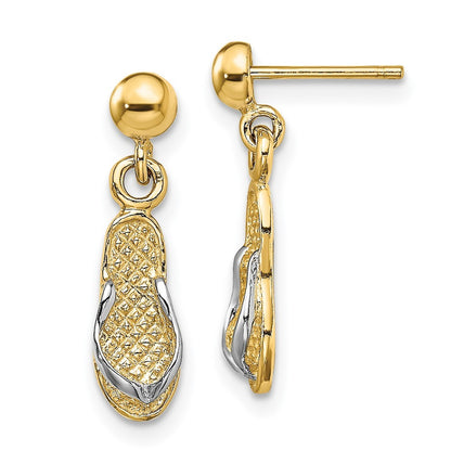 14k Yellow Gold and Rhodium Flip Flop Dangle Earrings