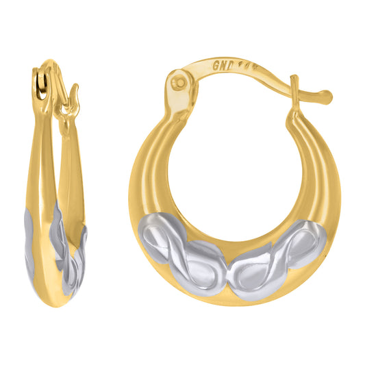 10kt Two-Tone Gold Infinity Love Symbol Hoop Earrings