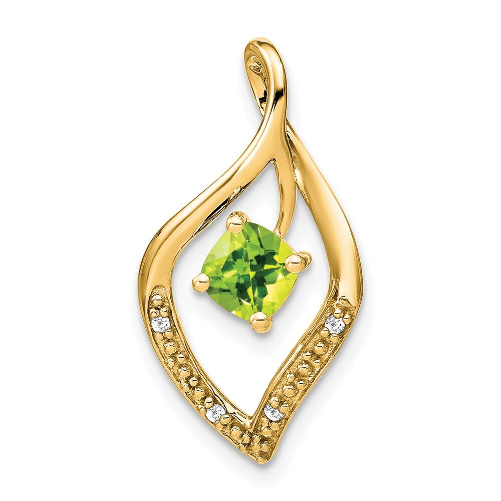 14k Yellow Gold Peridot and Diamond Pendant for Women