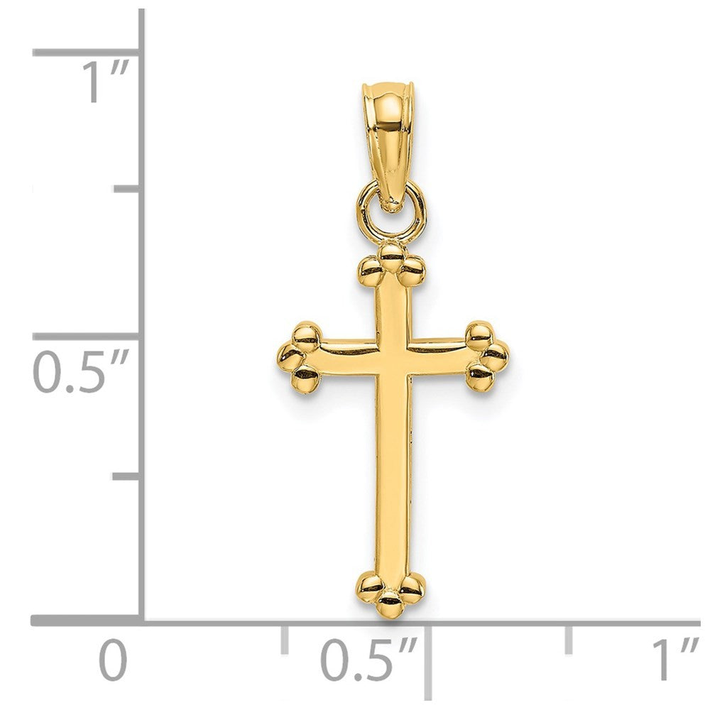 14k Yellow Gold Polished Beaded Cross
