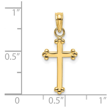 14k Yellow Gold Polished Beaded Cross