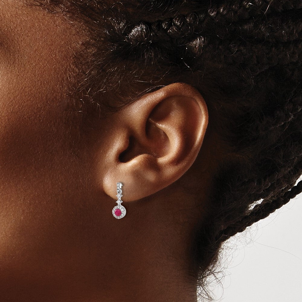 14k White Gold Diamond and Cabochon Ruby Drop & Dangle Earrings
