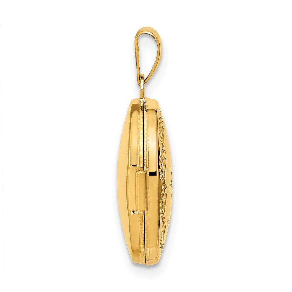 14k Yellow Gold Polished Diamond Oval Locket Pendant for Women
