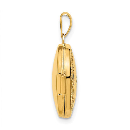 14k Yellow Gold Polished Diamond Oval Locket Pendant for Women