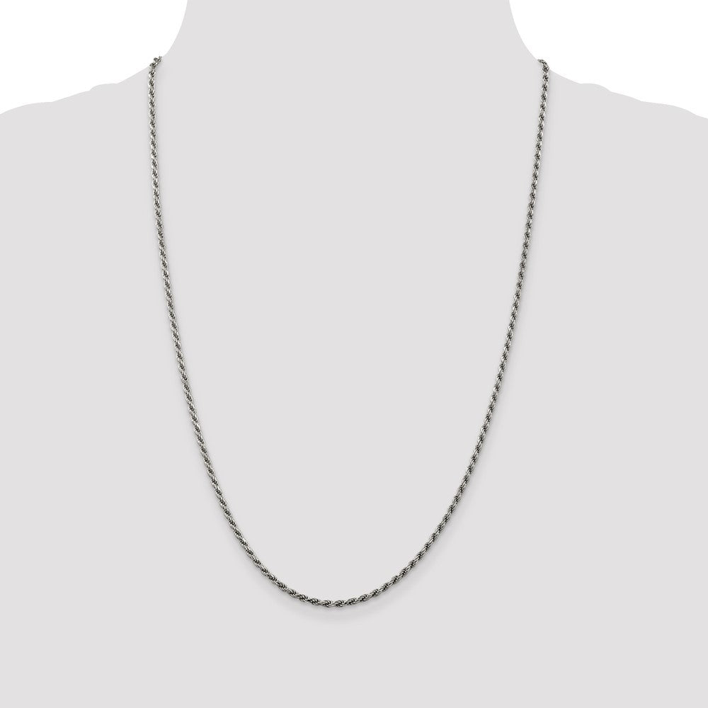 Sterling Silver Rhodium-plated 2.25mm Diamond-cut Rope Chain Necklace