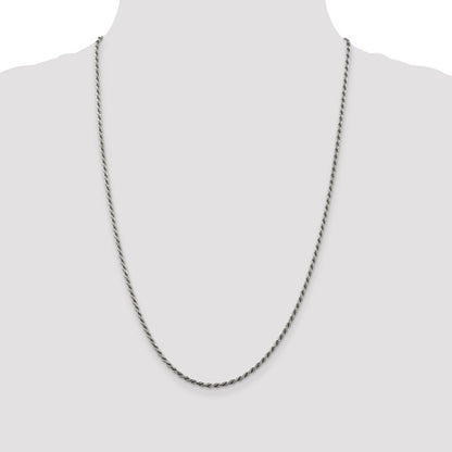 Sterling Silver Rhodium-plated 2.25mm Diamond-cut Rope Chain Necklace