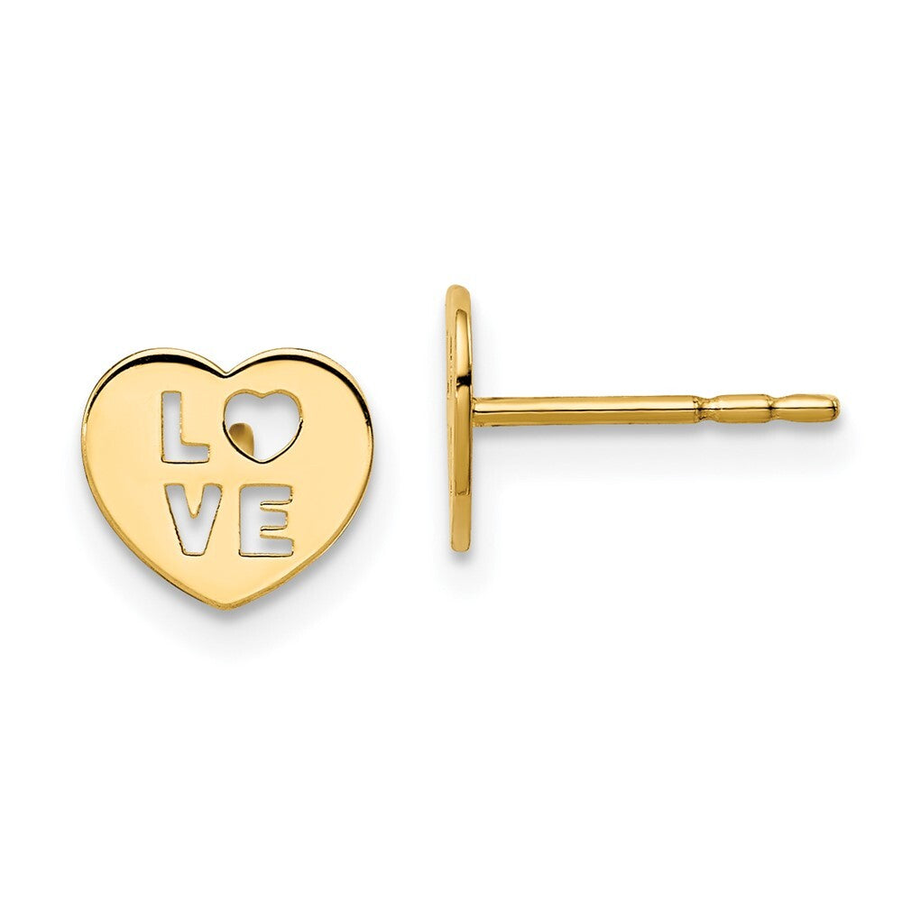14k Yellow Gold Love Heart Stud Earrings Gift for Women