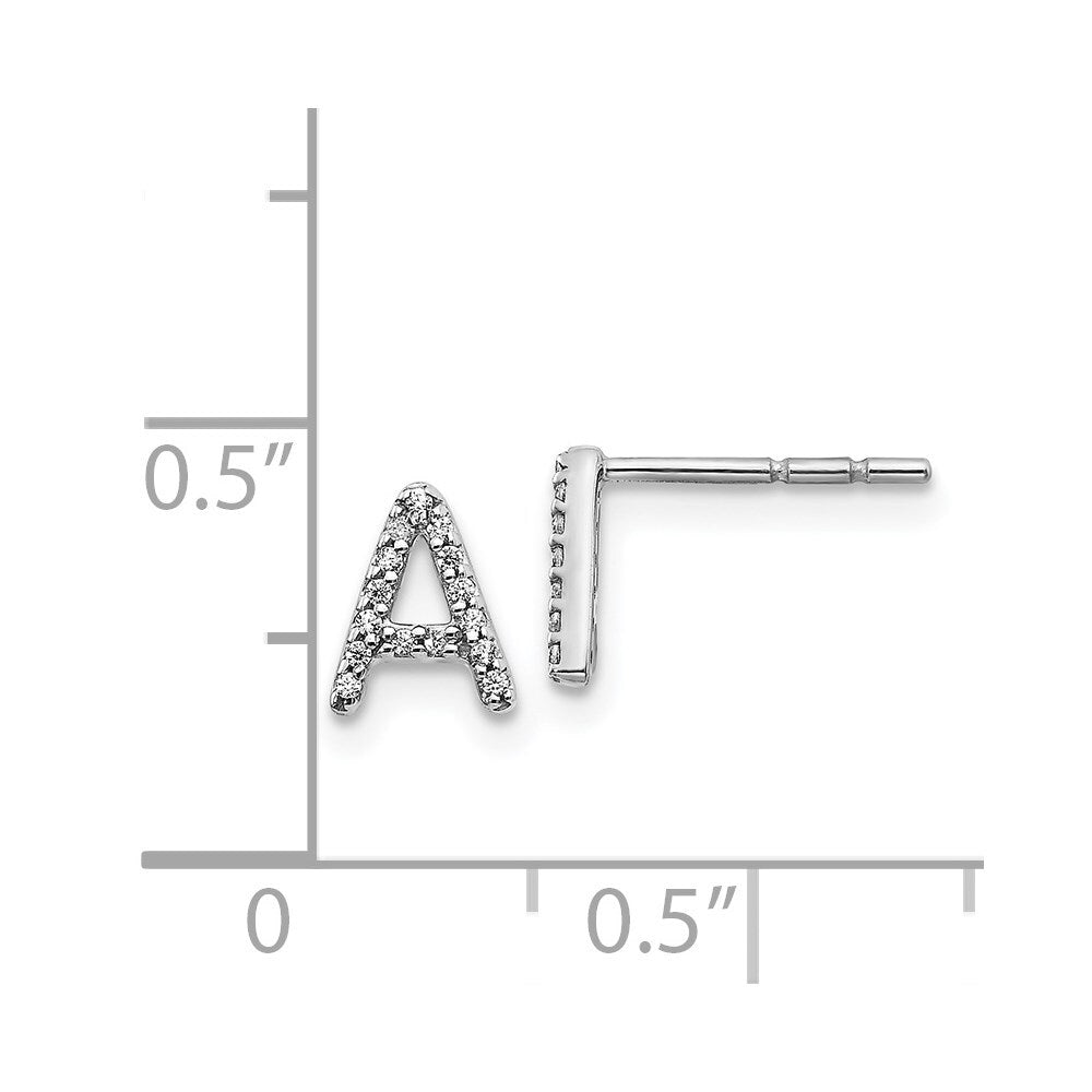 14k White Gold Diamond Initial A Stud Earrings Gift for Women