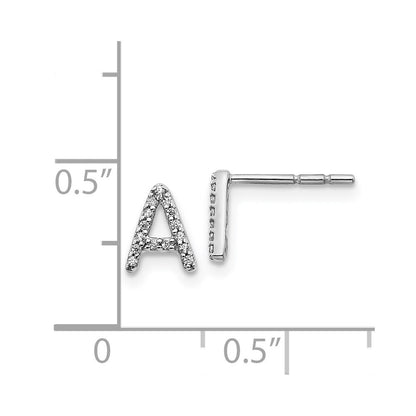 14k White Gold Diamond Initial A Stud Earrings Gift for Women