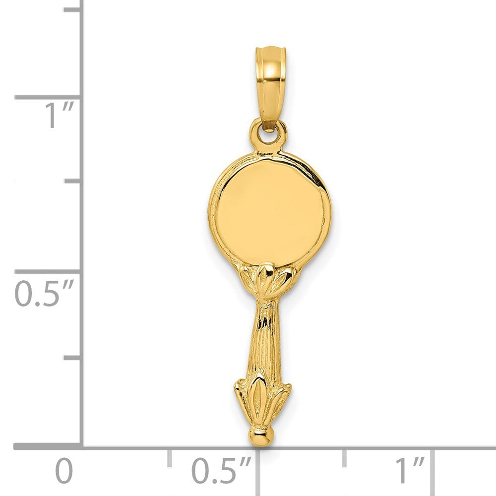 14k Yellow Gold 3-D Hand Mirror Charm Pendant for Women