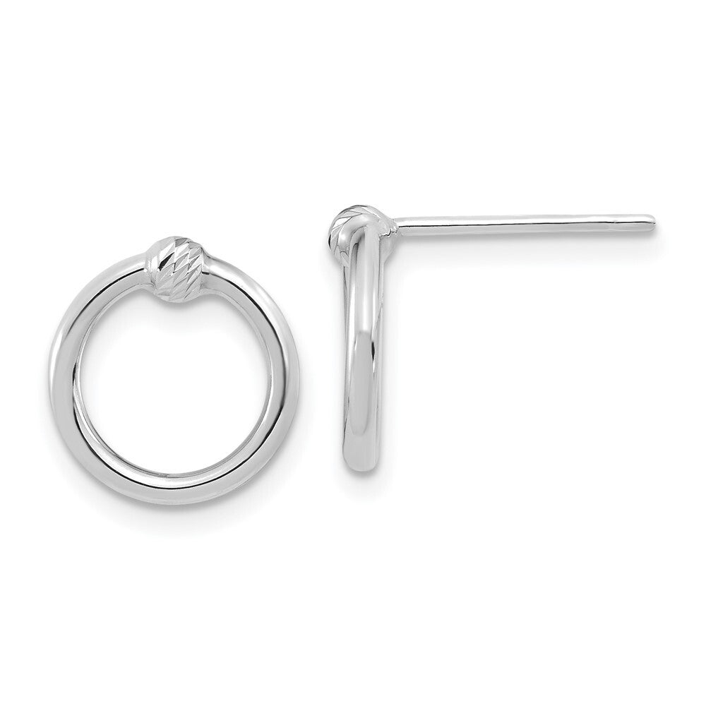 14k White Gold Polished & Diamond-Cut Circle Stud Earrings Gift for Women