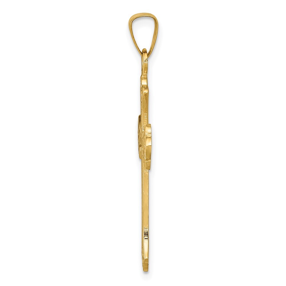 14k Yellow Gold Textured and Polished Fleur de lis Cross Pendant for Women