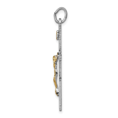 Sterling Silver Rhodium-plated & 18k Gold-plated Crucifix Pendant