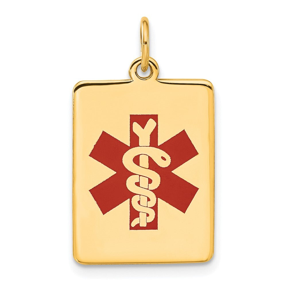 14k Yellow Gold Red Enamel Medical Jewelry Pendant for Women