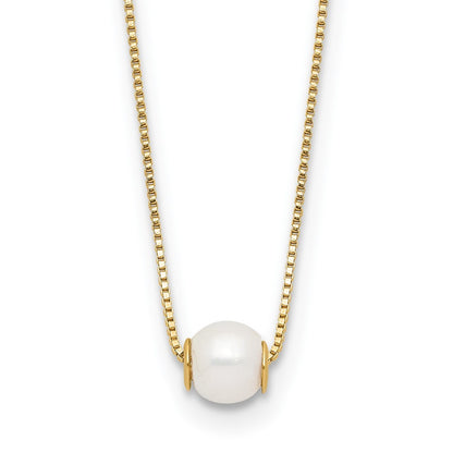 14k Yellow Gold 4-5mm White Round Freshwater Cultured Pearl 18 inch Necklace