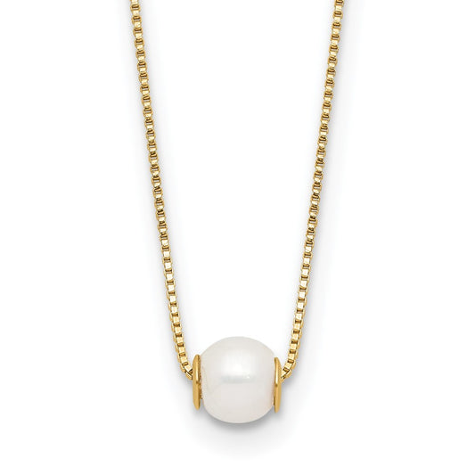 14k Yellow Gold 4-5mm White Round Freshwater Cultured Pearl 18 inch Necklace