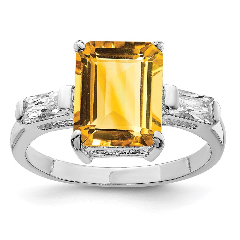 Sterling Silver Rhodium Citrine ring Size 6