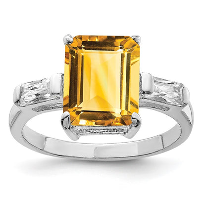 Sterling Silver Rhodium Citrine ring Size 6