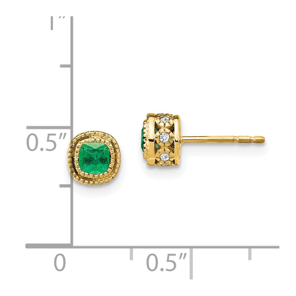 14k Yellow Gold Emerald and Diamond Stud Earrings