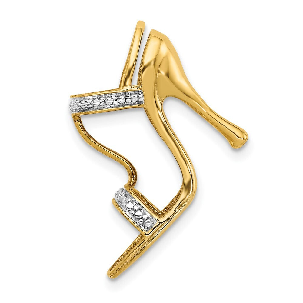 14k Yellow Gold and Rhodium Solid 3-D .01ct Diamond High Heel Charm Pendant